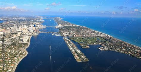 Aerial View Of Downtown West Palm Beach Florida With The Lake Worth