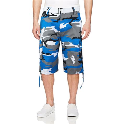 rw men s tactical military army camo camouflage slim fit cargo shorts with belt teal camo 34