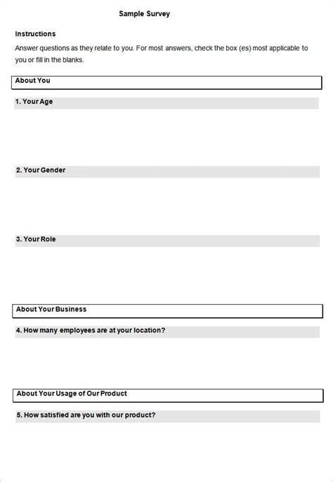 Printable Survey Template Free Printable Templates