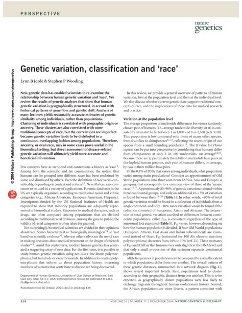 Pdf Genetic Variation Classification And Race