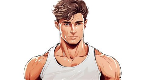 Premium Ai Image Hand Drawn Cartoon Handsome Fitness Muscle Man
