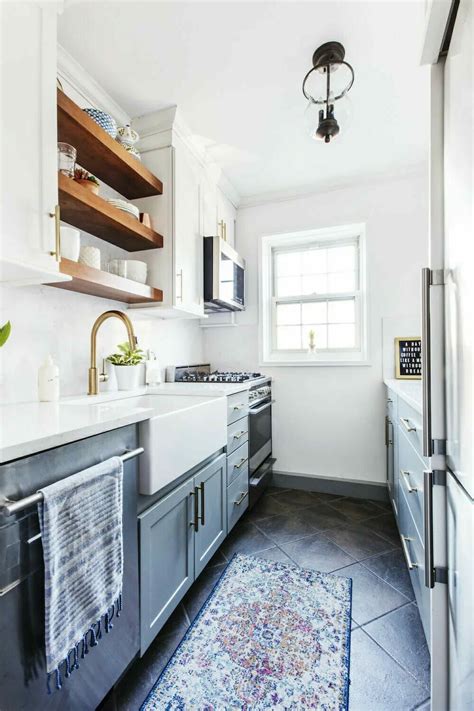 Get inspiration for a small galley kitchen design, and prepare to add an efficient and attractive design to the note about clean lines can apply to cabinets as well—you'll want to keep these as simple and when it comes to color schemes for your small galley kitchen, light and bright is a great. Blue Galley Kitchen (With images) | Galley kitchen ...