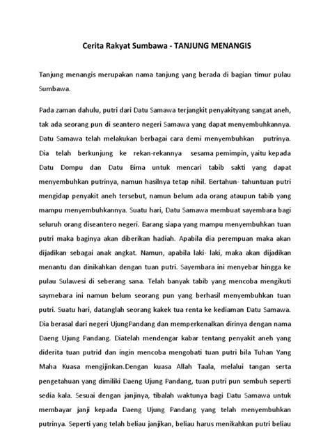 Cerita Rakyat Sumbawa Tanjung Menangis Pdf