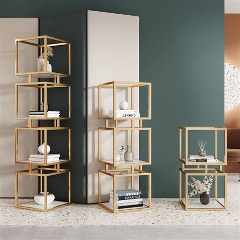 2 Tier Modern Gold Cube Bookcase With Metal Tower Display Shelf Cube Bookcase Gold Shelves