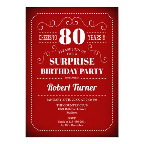 Surprise 80th Birthday Invitation Red White
