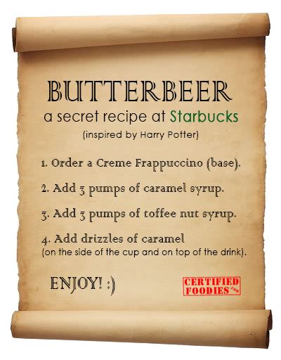 Butterbeer Recipe Starbucks Secret Recipe For Harry