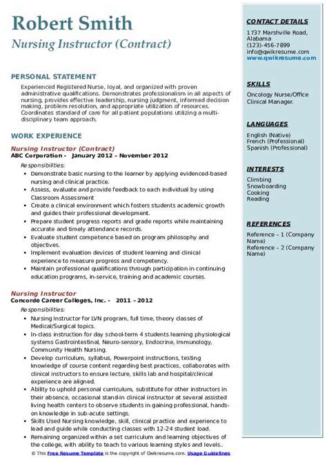 Your resume needs to be a convincing argument in favor of your skills and experience. Nursing Instructor Resume Samples | QwikResume