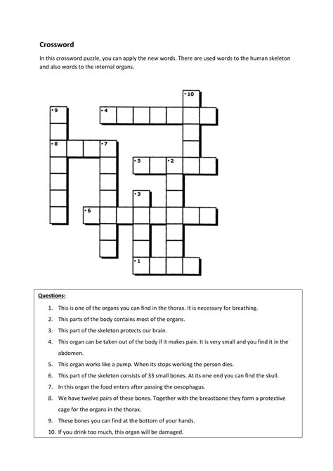parts of the body crossword