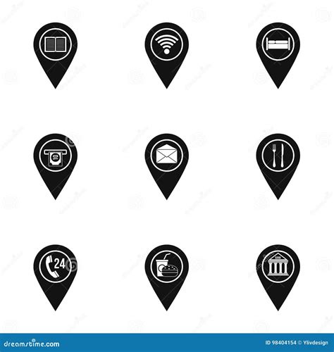 Travel Pins Icon Set Simple Style Stock Vector Illustration Of Hobby
