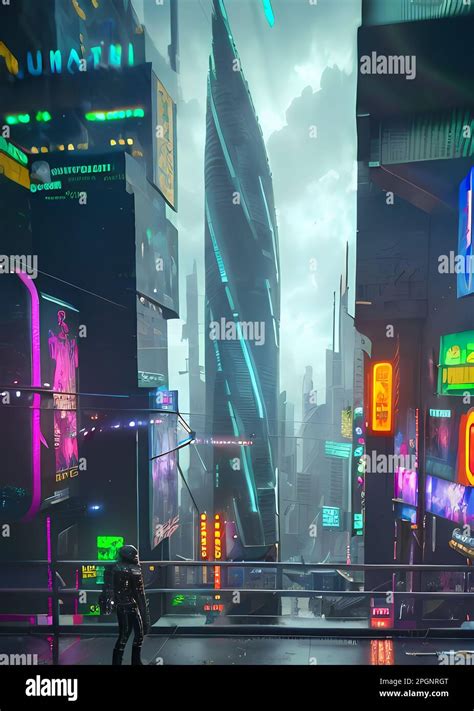 Neon Futuristic City Cyberpunk Cityscape Street View Tokyo Night