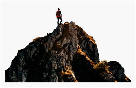 A Young Man Reaching The Top Of The Mountain Symbolising Man On