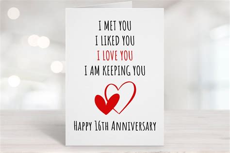 Printable Anniversary Card 16th Anniversary Card Sixteenth Etsy