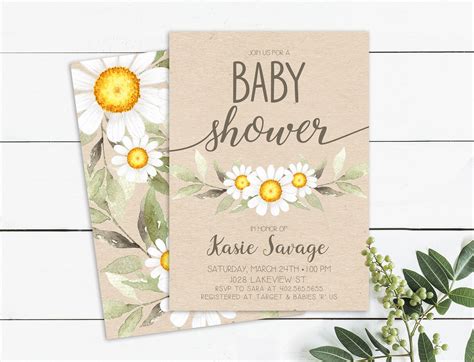Daisy Baby Shower Invitation Gender Neutral Rustic Invitation Kraft