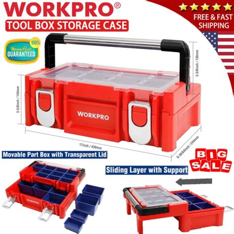 Workpro 17and Tool Box Garage Storage Organizer Lockable Toolbox Sliding