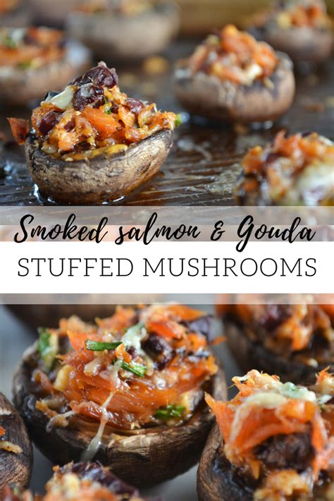 The ground beef is stuffed with cheddar cheese and wrapped with a. Smoked Salmon and Gouda Stuffed Mushrooms | Recipe | Easy ...