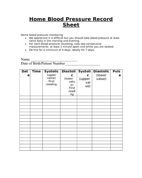 Home Blood Pressure Record Sheet Edit Fill Sign Online Handypdf