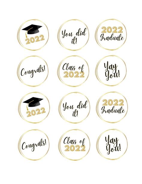 Printable Gold And Black Graduation Cupcake Toppers For 2022 Graduates