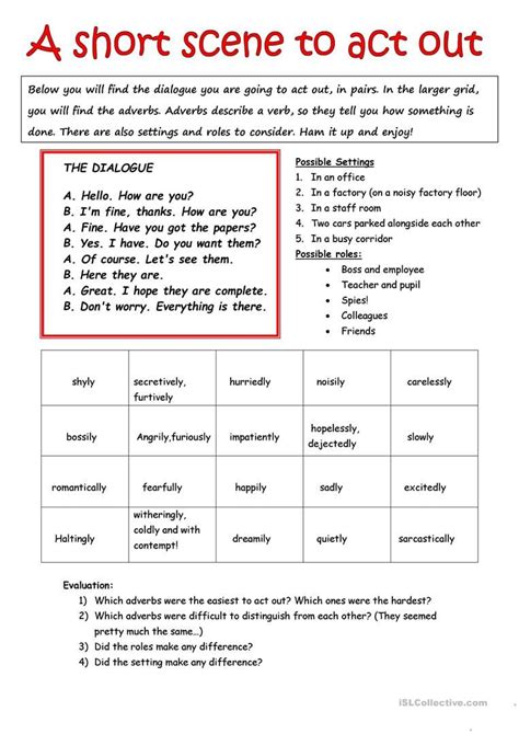 learn adverbs  role play english esl worksheets db excelcom