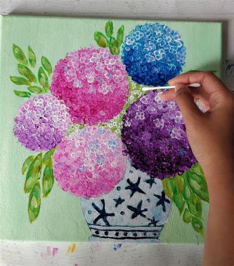 How To Paint Hydrangeas In A Jar Using Q Tips And Bubble Wrap Easy