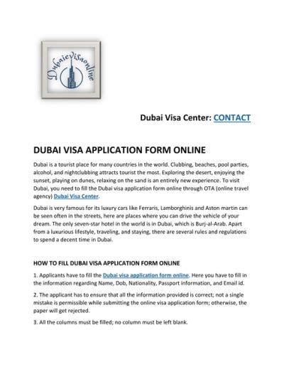 Dubai Visa Application Form Online