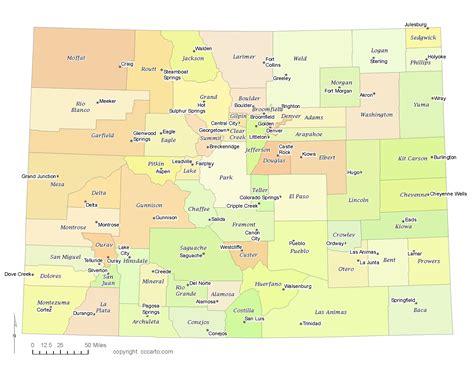 State Of Colorado County Map With The County Seats Cccarto