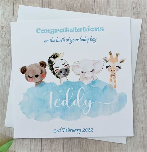 Handmade Personalised New Baby Card Baby Boy Welcome Congratulations