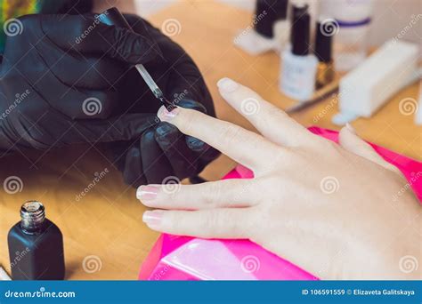 Closeup Finger Nail Care By Manicure Specialist In Beauty Salon Stock Image Image Of Clean