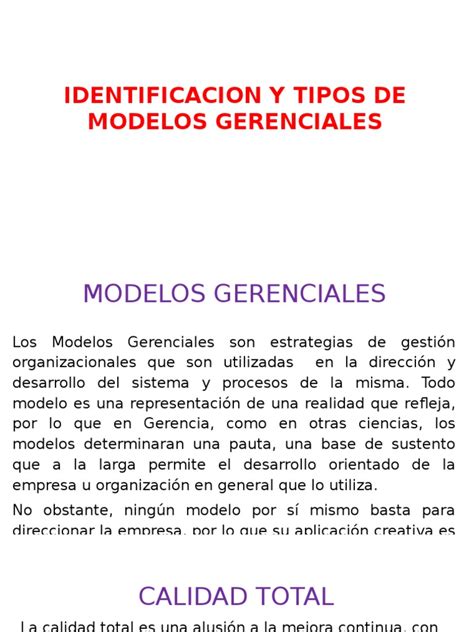 Identificacion Y Tipos De Modelos Gerenciales Pdf