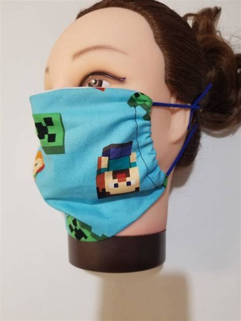 Minecraft Face Mask Kids Size Reusable Double Cotton Layer Etsy