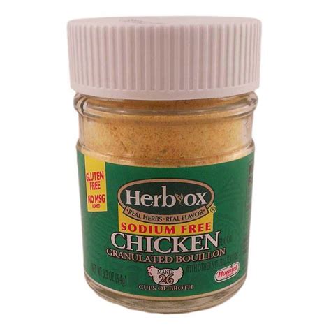 (if looking for lower sodium options, lower sodium chicken broth could be used.)submitted by: Herb Ox Chicken Granulated Bouillon in a jar- Sodium Free ...