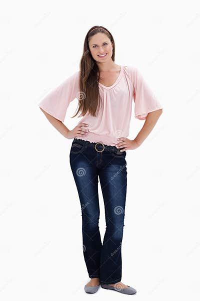 Woman Smiling With Her Hands On Her Hips Stock Image Image Of Natural Elegant 23013525