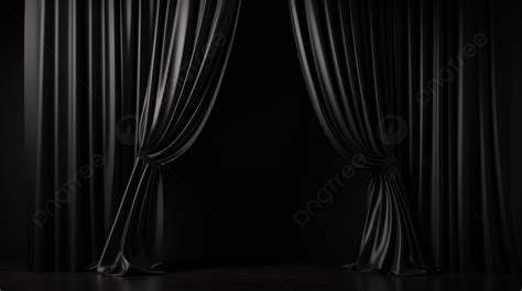 Curtains On Black Stage Design Background 3d Render Empty Podium Black