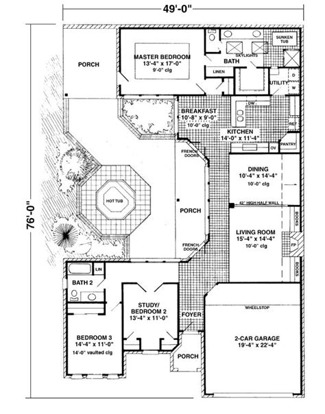 Porch And Courtyard House Plan Id Chp 44295