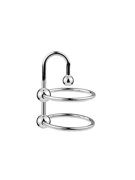Stainless Steel Double Cock Ring With Urethral Sounds Ball For Gay Male White Sock