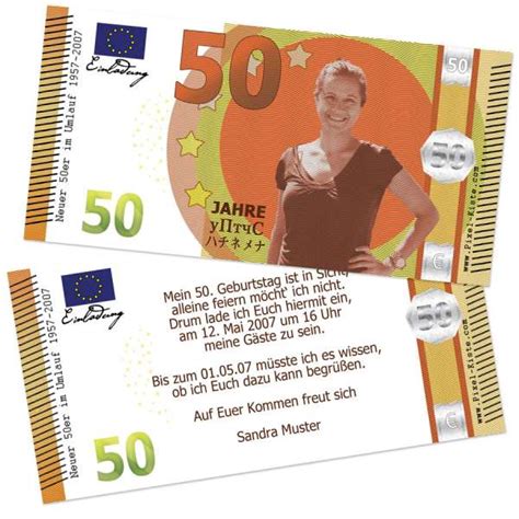 Top 100 geburtstagswünsche und geburtstagssprüche mit bilder. Banknote Geldschein 50. Geburtstag "Neuer Fünfziger"