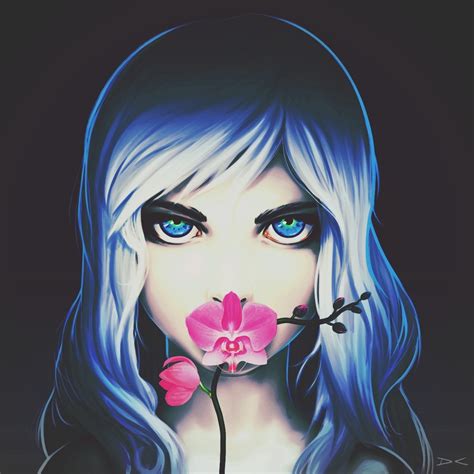 wallpaper face illustration anime girls artwork deviantart blue cartoon black hair fan