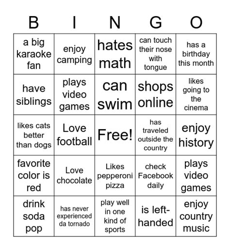 Conversation Bingo Card