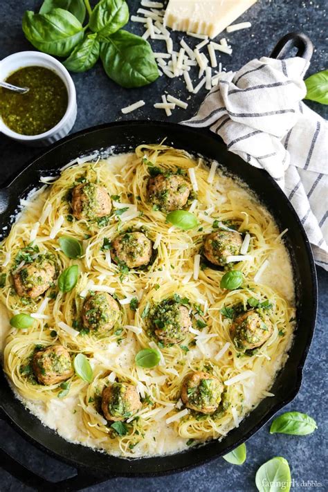 Maybe you would like to learn more about one of these? Creamy Garlic Pasta Nests with Pesto Chicken Meatballs • a ...