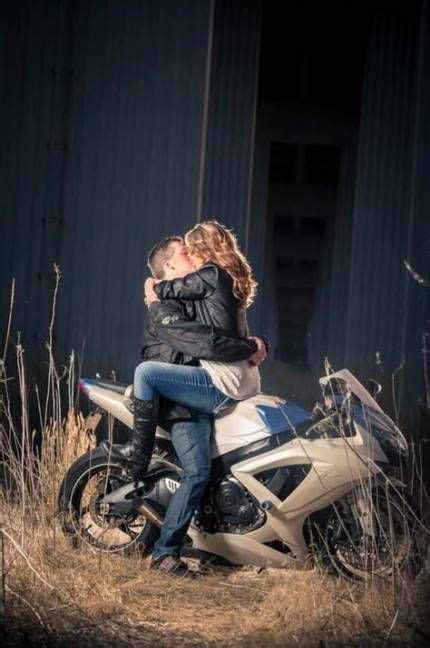 Full length photo dreamy gentle spouses man woman motorcyclists have wedding event journey ride drive motor bike cuddle embrace hug wear red dotted dress shirt isolated blue. Motorcycle Love Couple Baby 57+ Ideas #baby #motorcycle ...