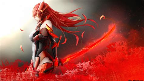 Download 2560x1440 Anime Girl Redhead Bodysuit Fiery Sword Sci Fi Wallpapers For Imac 27