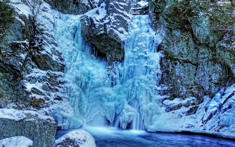 Frozen Rocks Winter Waterfall Beautiful Views Wallpapers 1920x1200