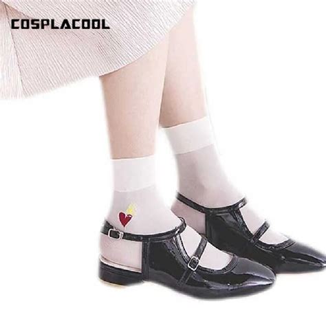 Cosplacool Japanese Kawaii Embroidery Silk Socks Cute Women Heart Envelope Patterned Meias