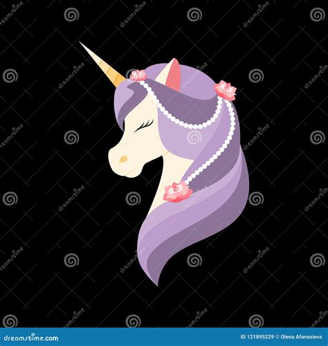 Unicorn With Closed Eyes Pearls And Flowers In Purple Mane Icon