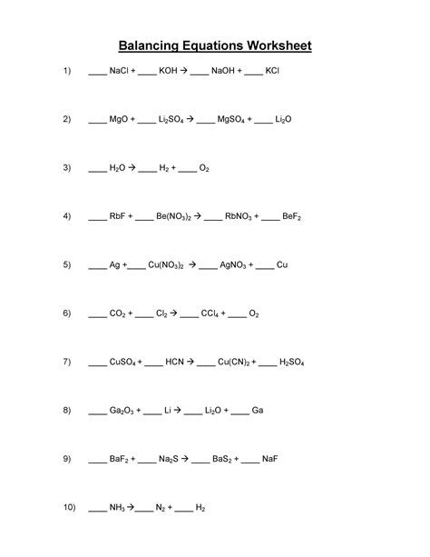 Balance each of the following equations. 49 Balancing Chemical Equations Worksheets with Answers