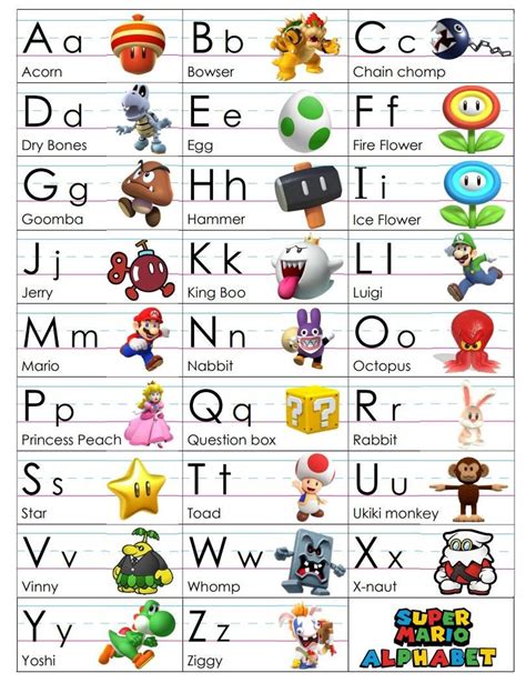 Super Mario Abc Chart Printable Page Printable Preschool Nursery Wall