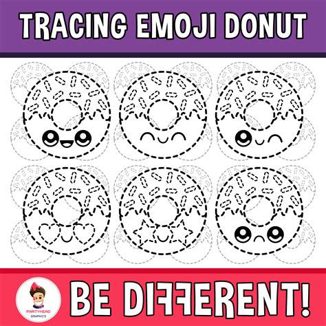 Tracing Emoji Donut Clipart Fine Motor Skills Pencil Control Sweet Food