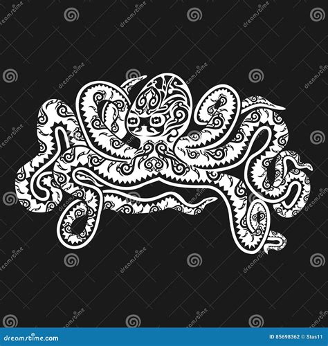 Octopus Tattoo In Maori Style On A Black Background Vector