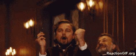 Leonardo dicaprio laughing and drinking in django unchained has become the latest meme format, and it has produced some hilarious results! GIF celebrate, Django unchained, excited, fantastic ...