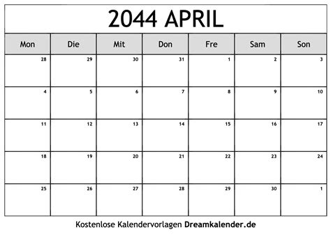 Kalender April 2044
