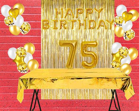Gold 75th Birthday Celebration Balloon Happy Birthday Banner Etsy